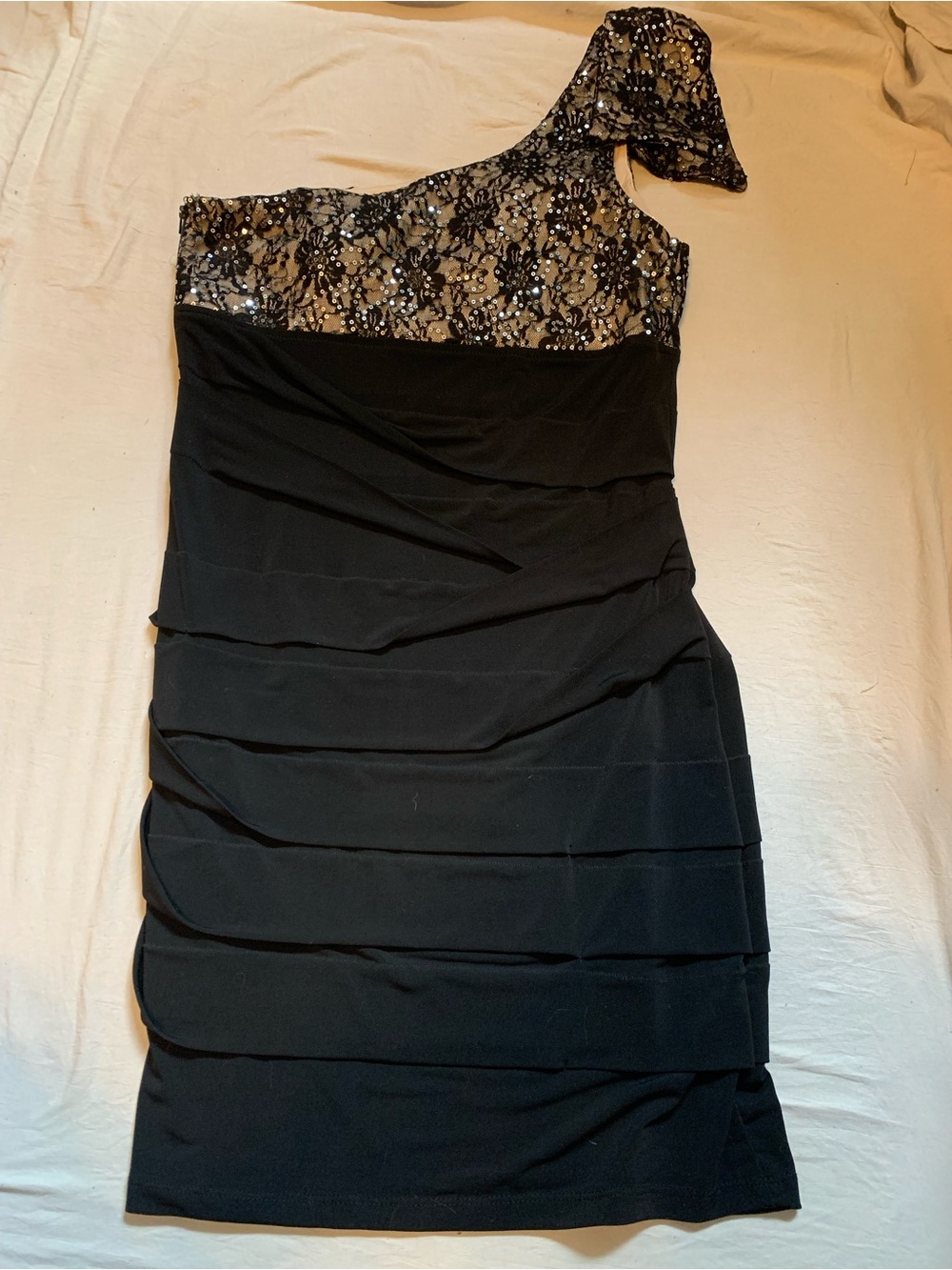 City Triangles One-Shoulder Black Sequin Lace Cocktail Dress
